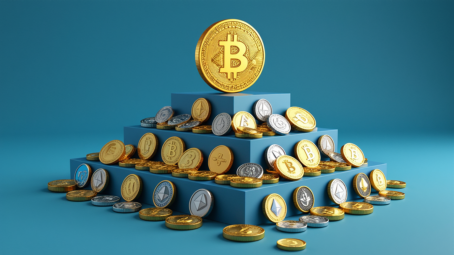 Bitcoin VS Cryptocurrency with Bitcoin on pyramid top